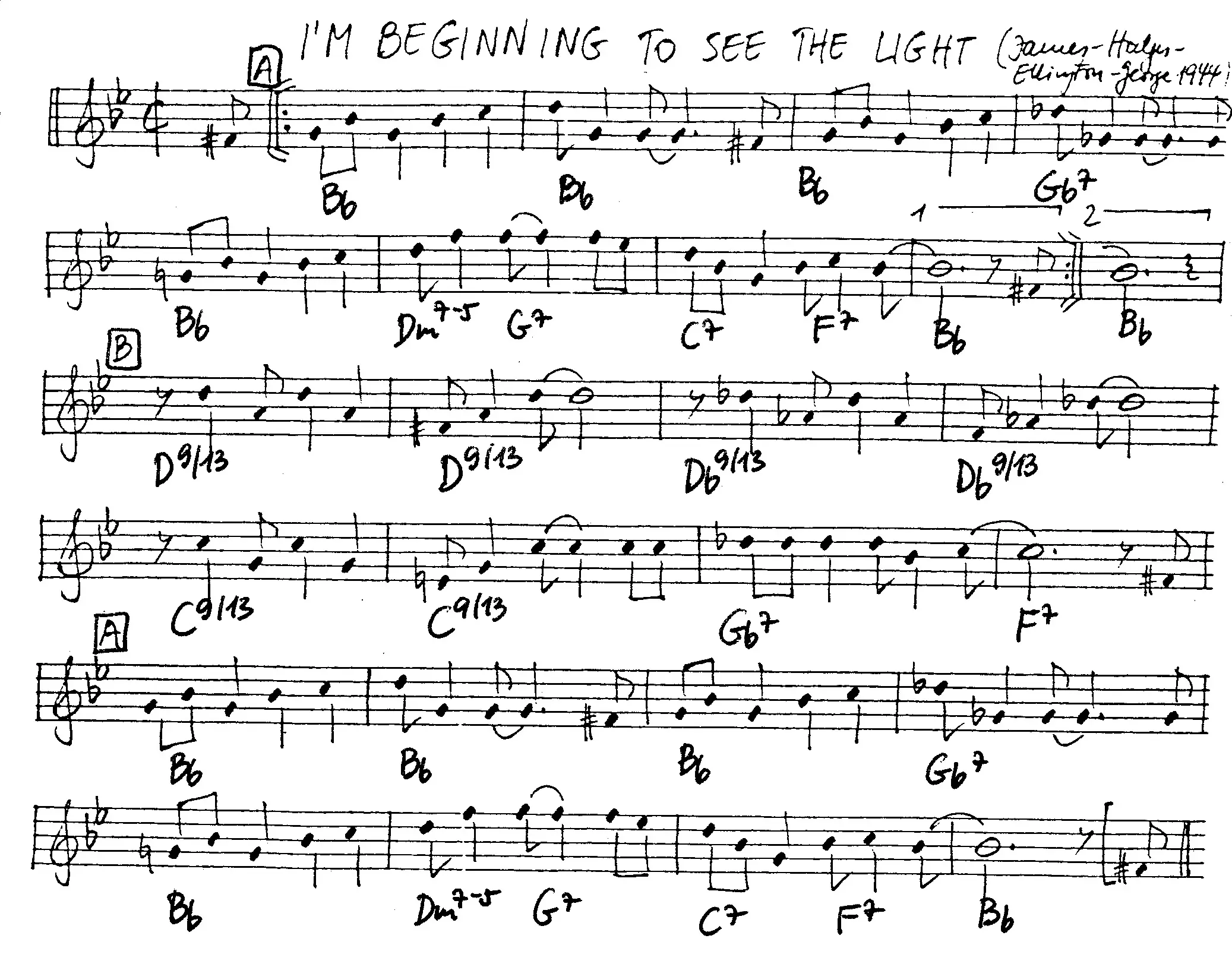 i'm beginnign to see the light free jazz leadsheet - Courtesy of the Jungle Jazz Band